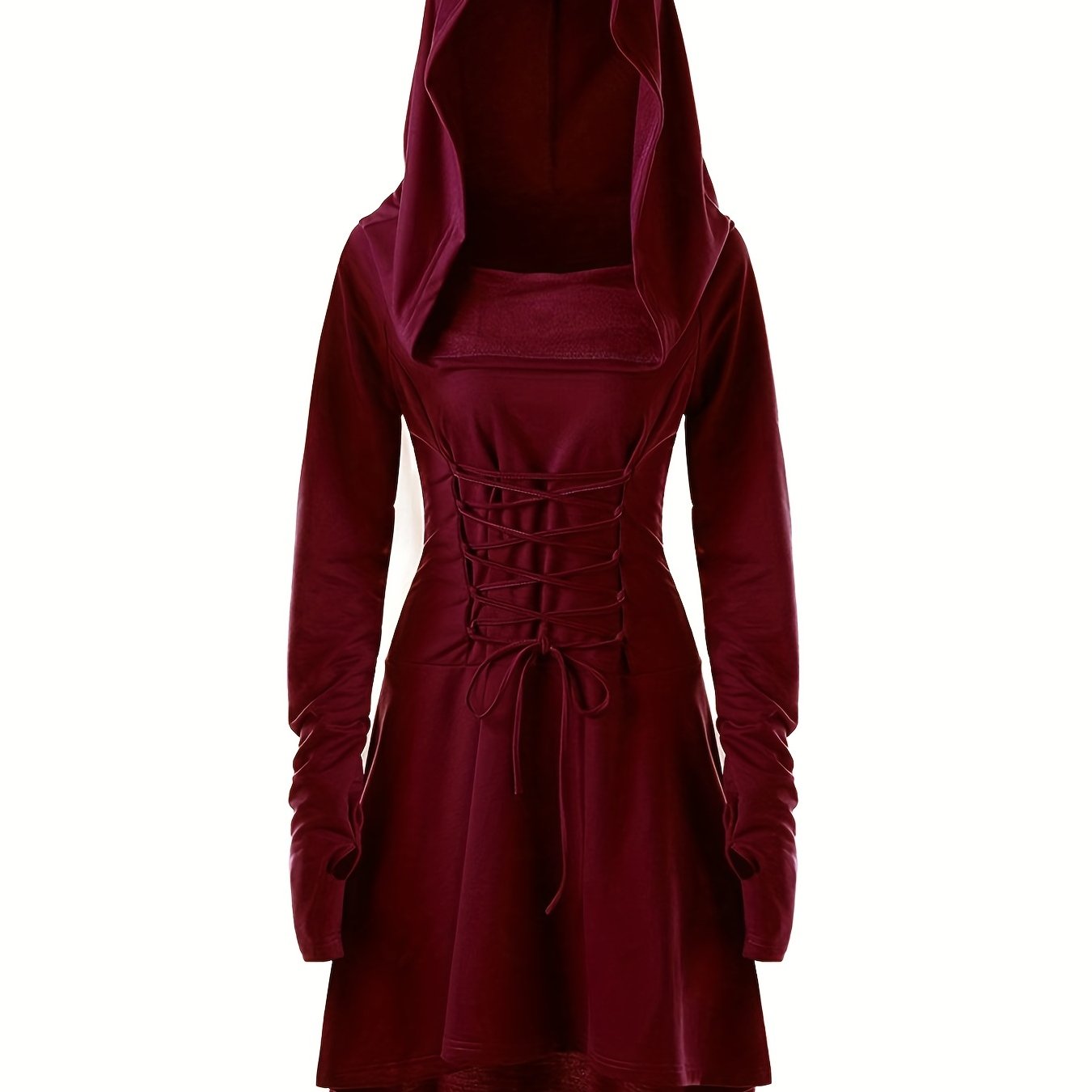 Damen Halloween-Kleid mit Kapuze | Schnürung & Asymmetrischer Saum