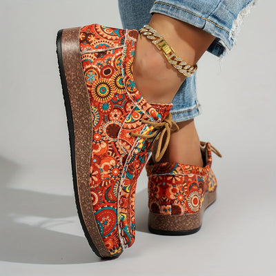 Damen Vintage Blumen Schnürschuhe