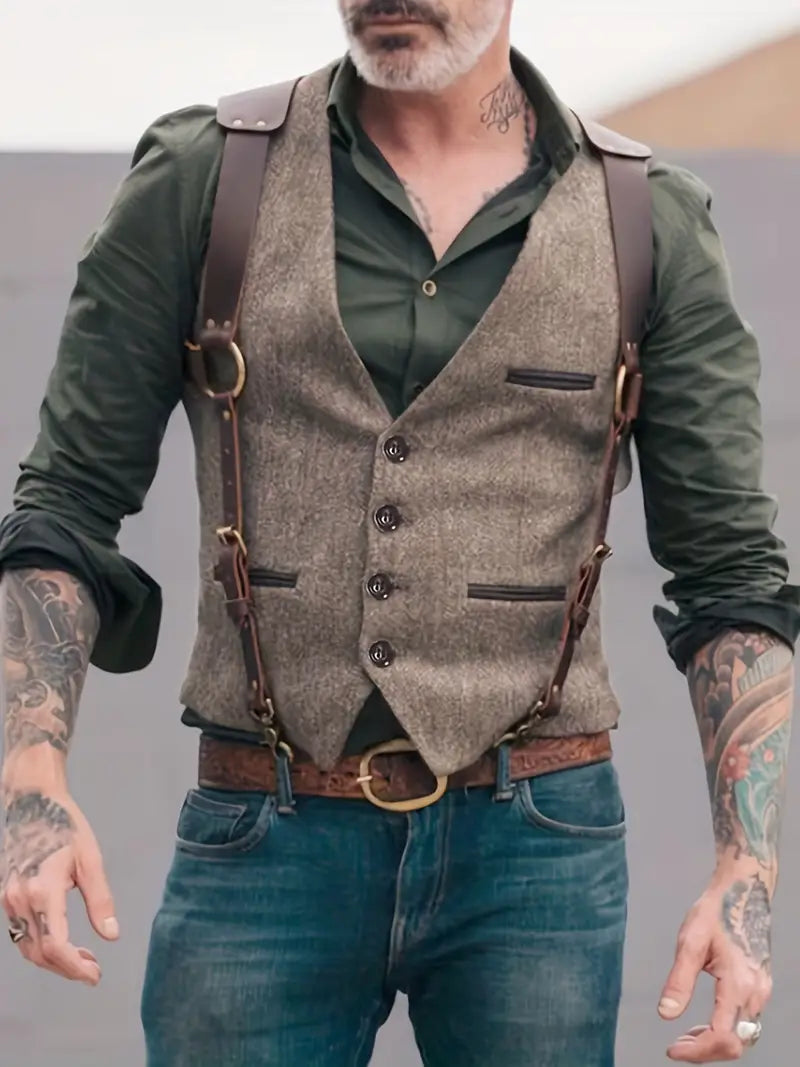 Trachtenweste für Herren - Sommer Vintage Gilet-Weste mit Schulterholster