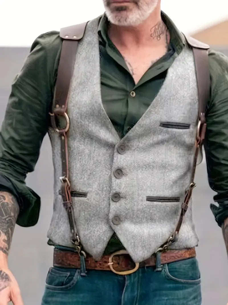 Trachtenweste für Herren - Sommer Vintage Gilet-Weste mit Schulterholster