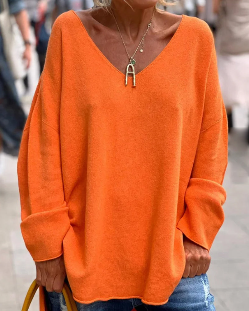 Orange Stricktop mit V-Ausschnitt für Damen