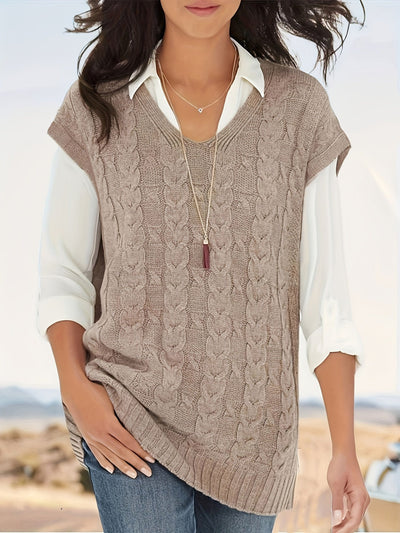 Yana Sommerpullunder | Eleganter ärmelloser Pullover mit Zopfmuster und V-Ausschnitt für Damen