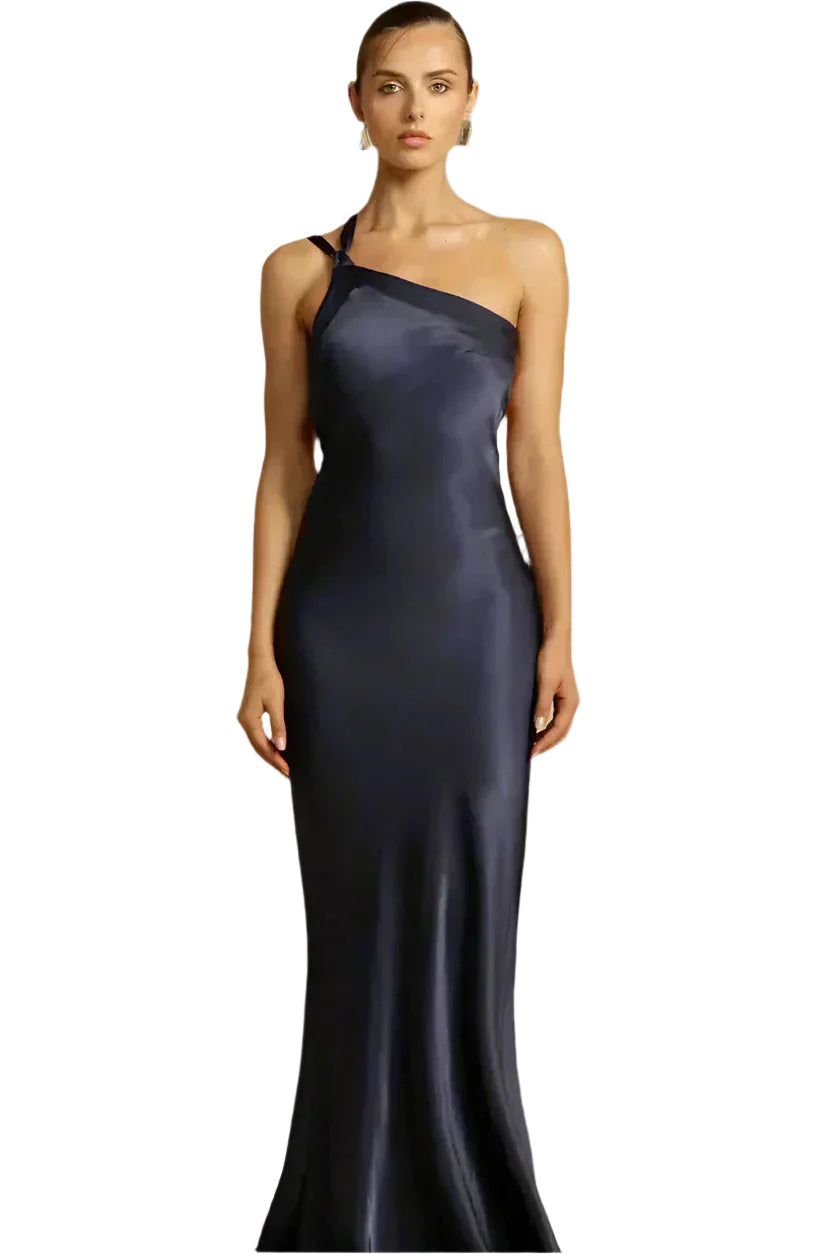 GalaGlide Ein-Schulter Maxi-Kleid – Elegantes asymmetrisches Kleid mit offener Rücken