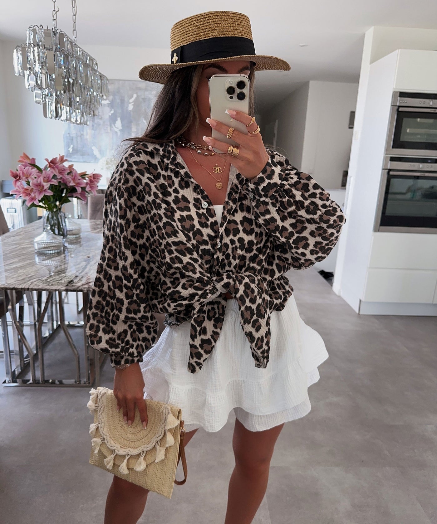 Yamila® | Bluse Freya Leo Braun Kurz