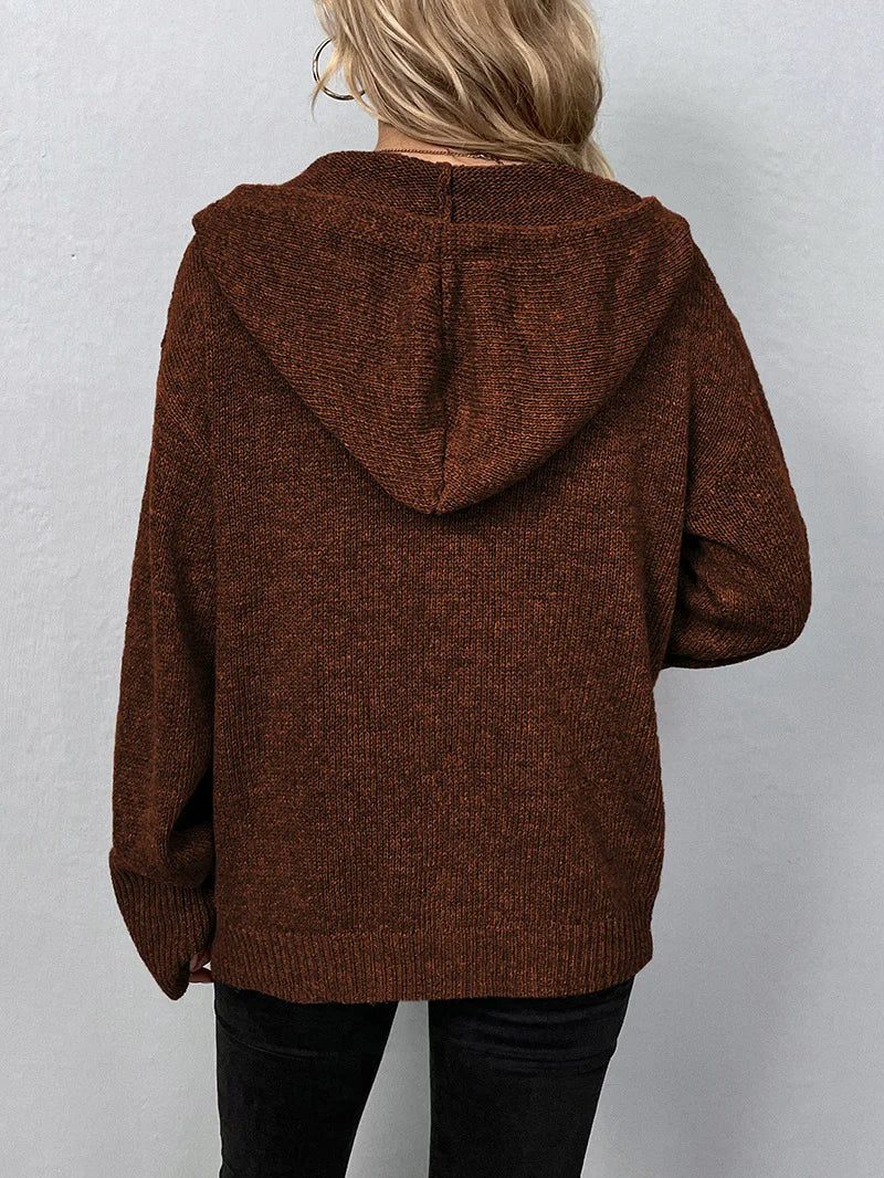 Grobe Strickjacke mit Kapuze für Damen