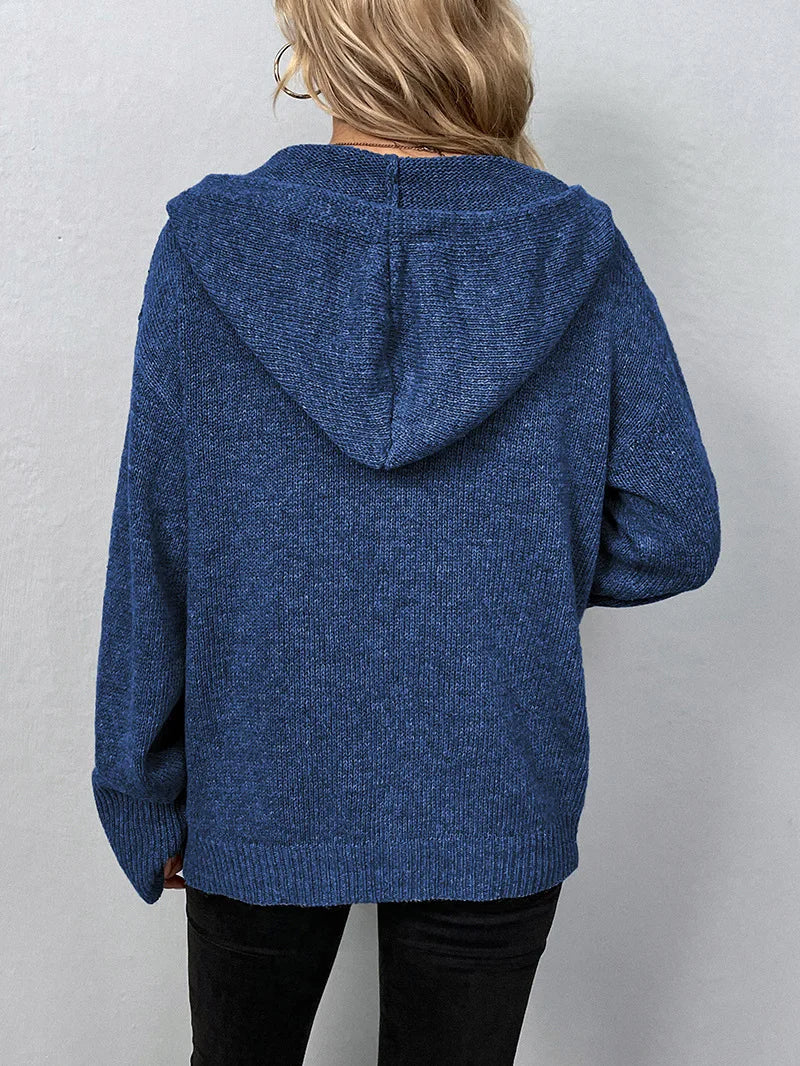Grobe Strickjacke mit Kapuze für Damen
