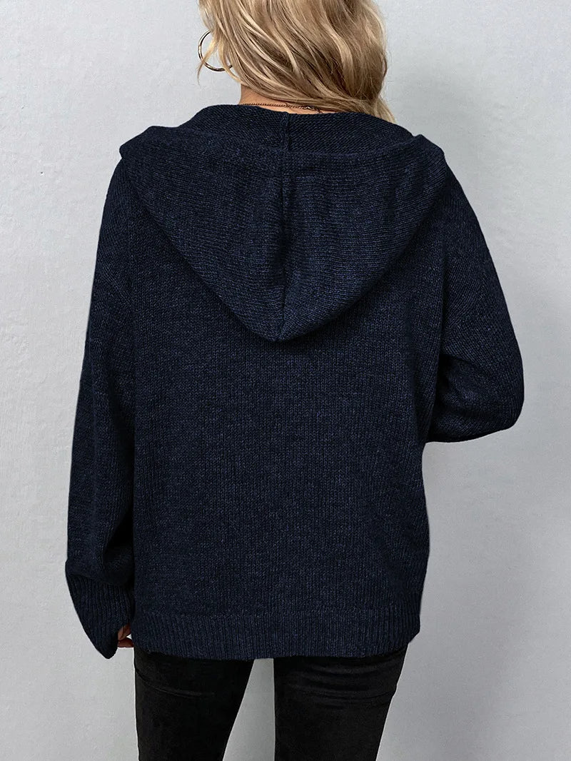 Grobe Strickjacke mit Kapuze für Damen
