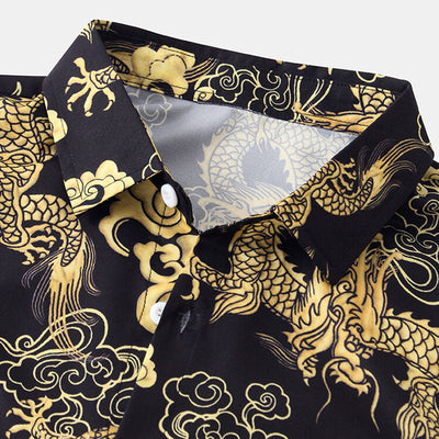 Komfortables Herren Kurzarm Hemd im Drachen Design