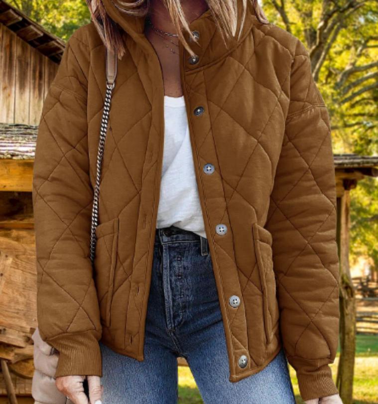Steppjacke mit Knöpfen und Taschen für Damen