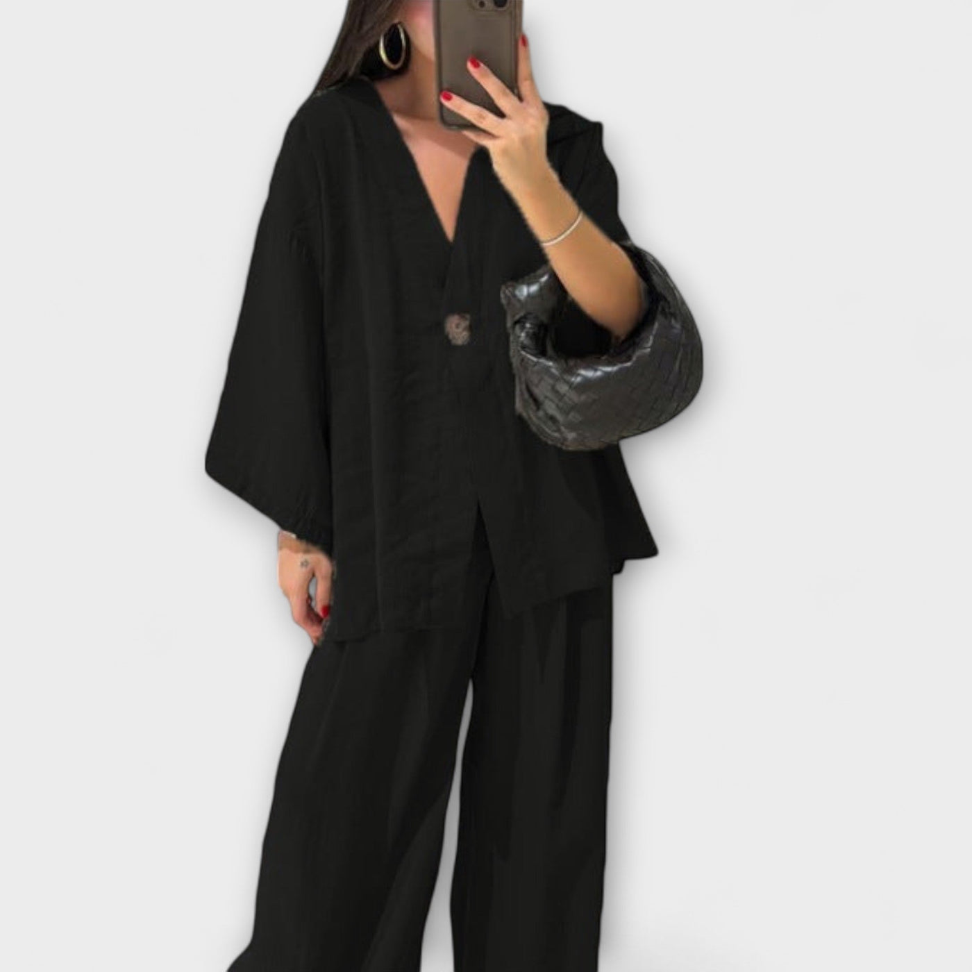 Jacqueline - Lässiges V-Ausschnitt Oberteil mit passender Hose