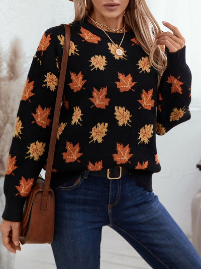 Ahornblatt Rundhalsausschnitt Pullover für Damen