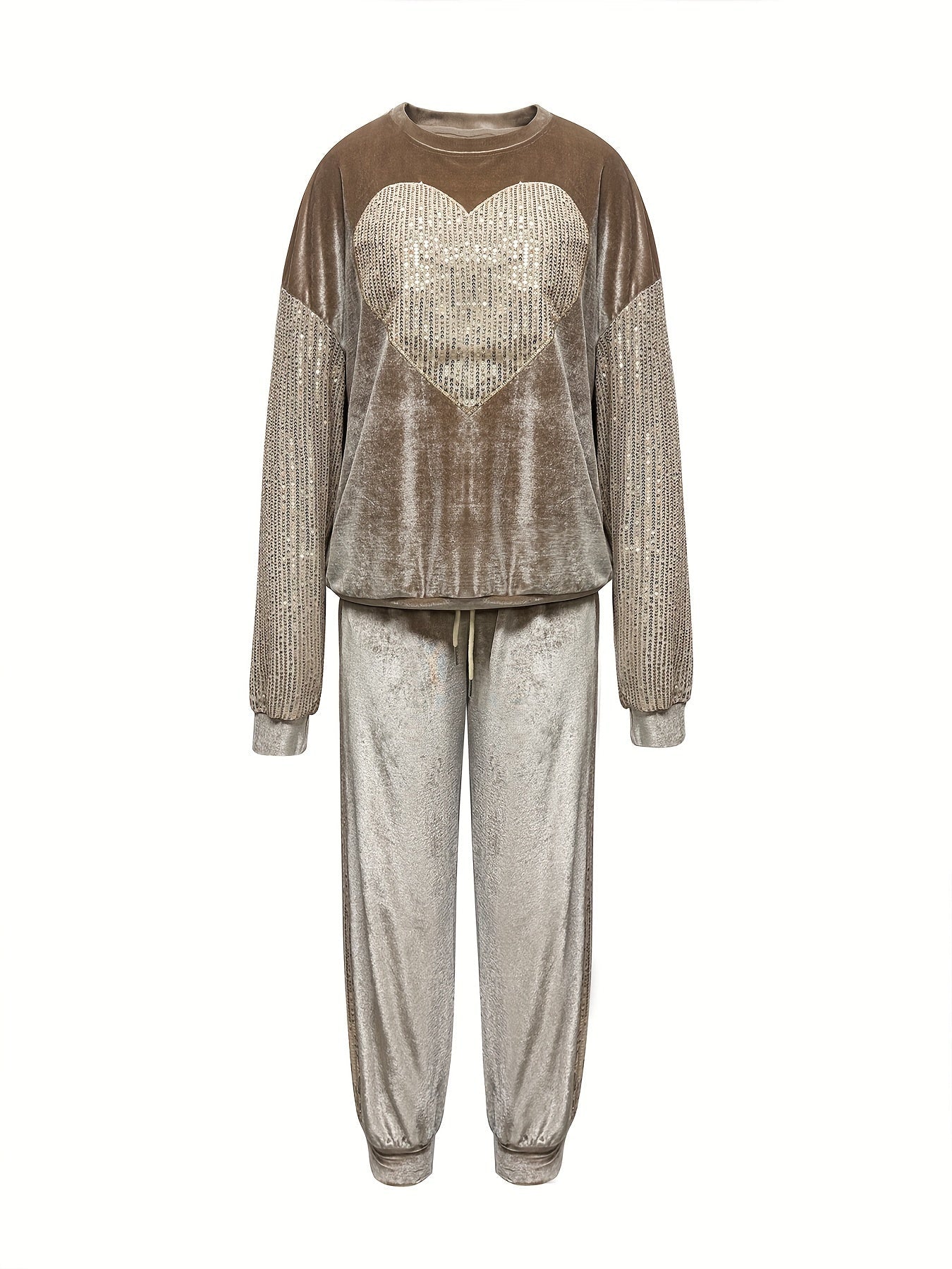 Pailletten Herz Pullover und Hose Set für Damen