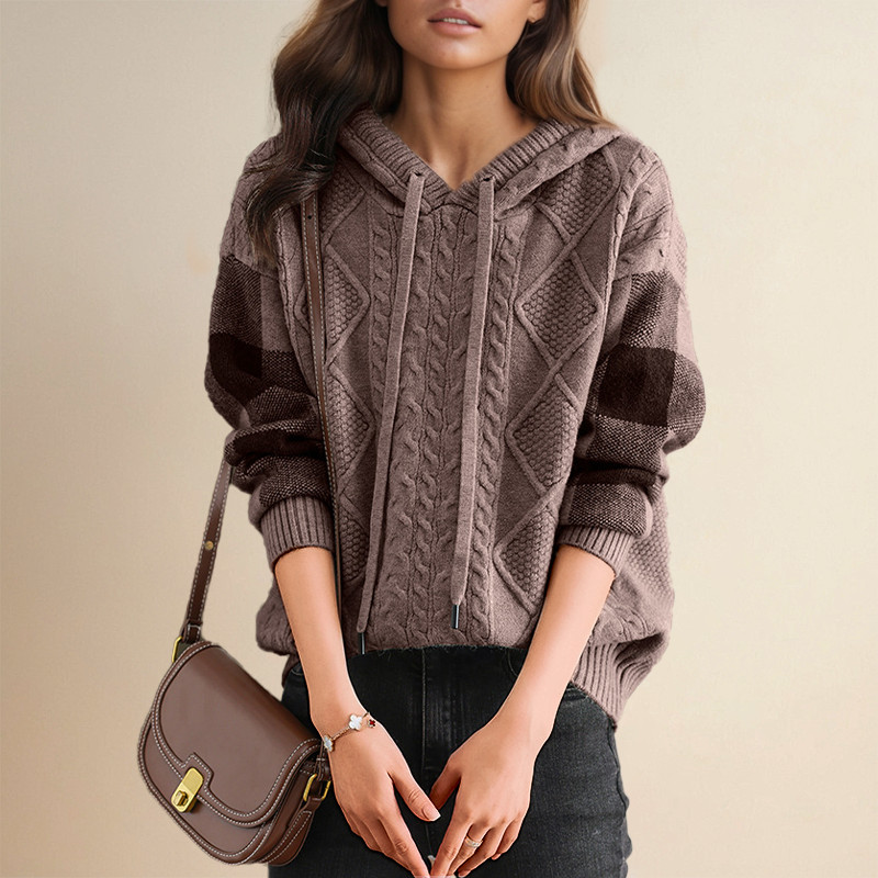 Langärmeliger Kapuzen-Winterpullover für Frauen