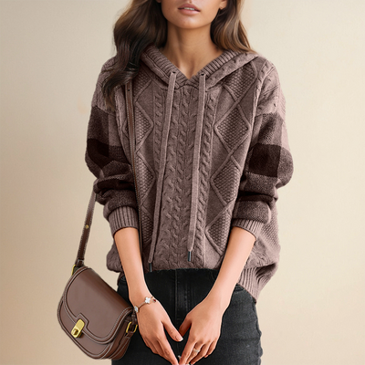 Langärmeliger Kapuzen-Winterpullover für Frauen