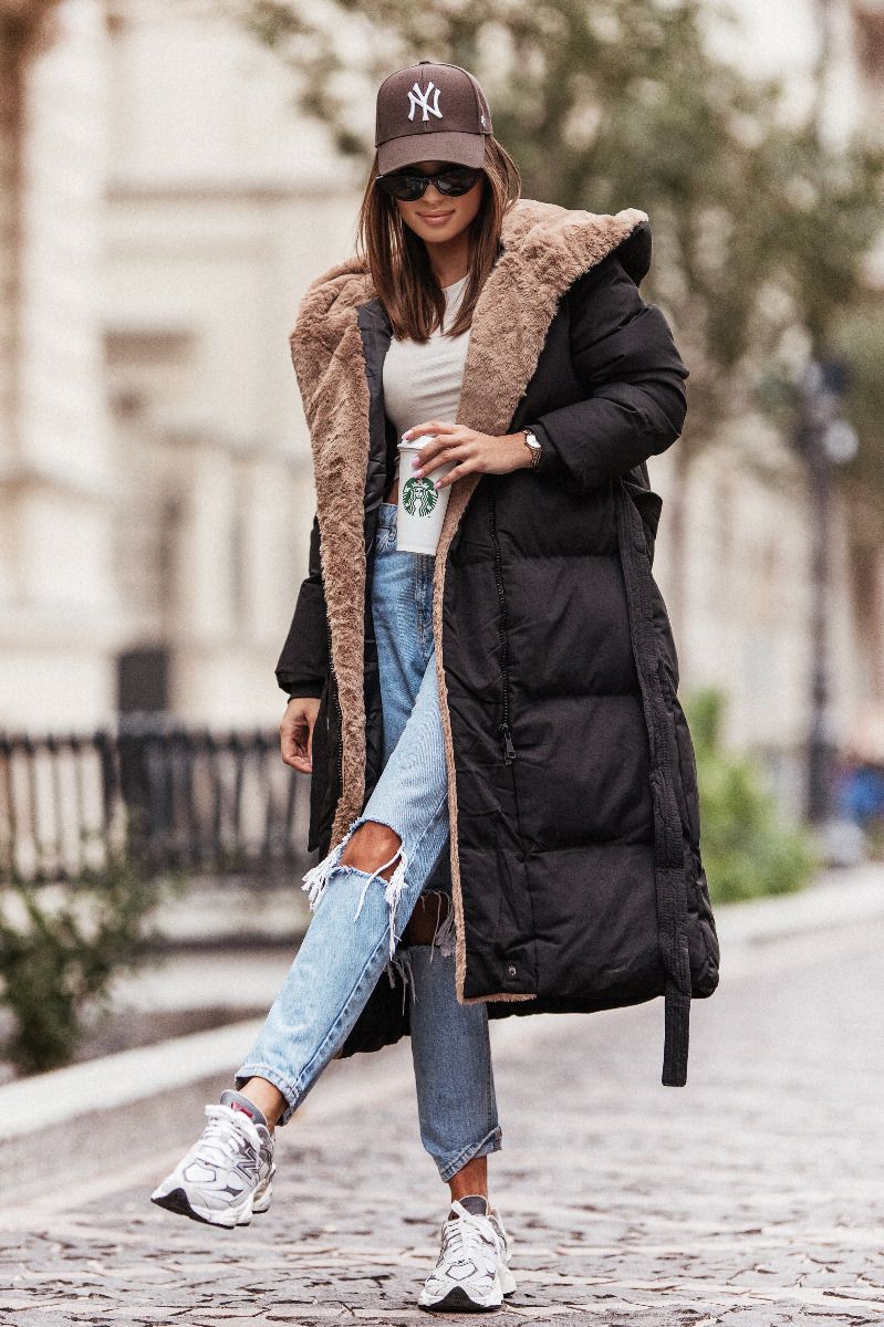 Warmer Puffermantel mit Pelzbesatz für Damen