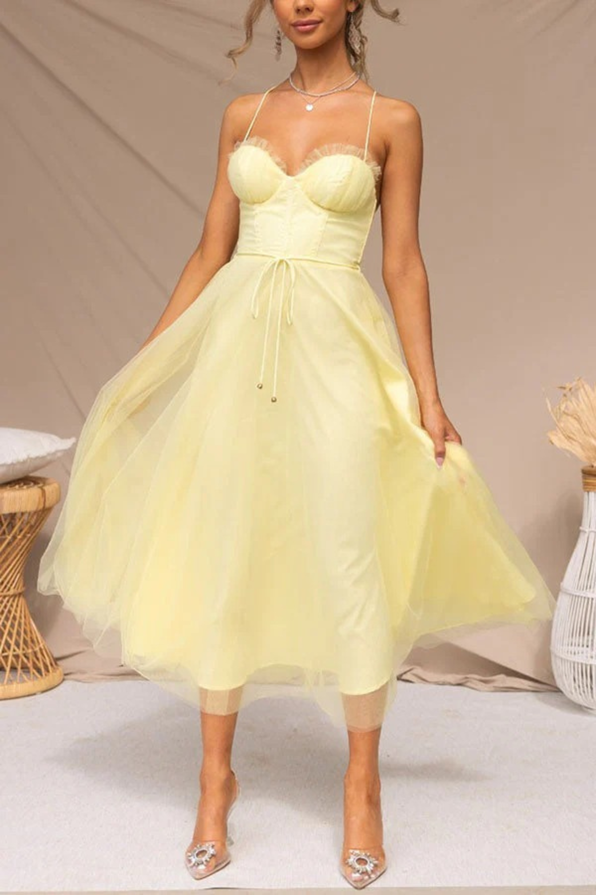 Damen elegantes fließendes Kleid für Hochzeitsgäste | Midi