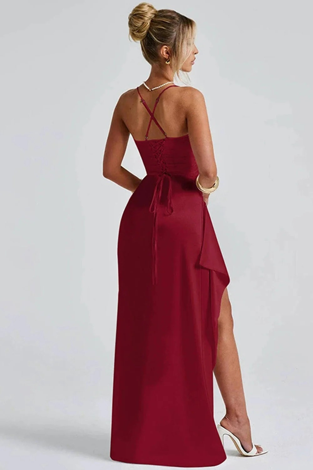 Damen elegantes Kleid für Hochzeitsgäste mit Schlitz | Maxi