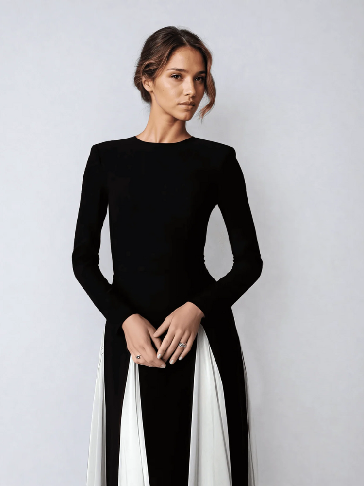 Damen elegantes langärmliges Vintage-Kleid | Maxi