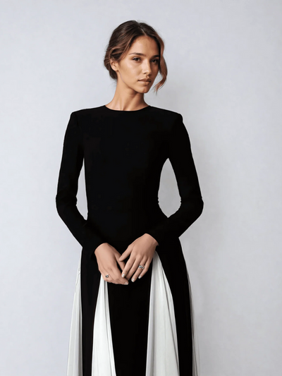 Damen elegantes langärmliges Vintage-Kleid | Maxi