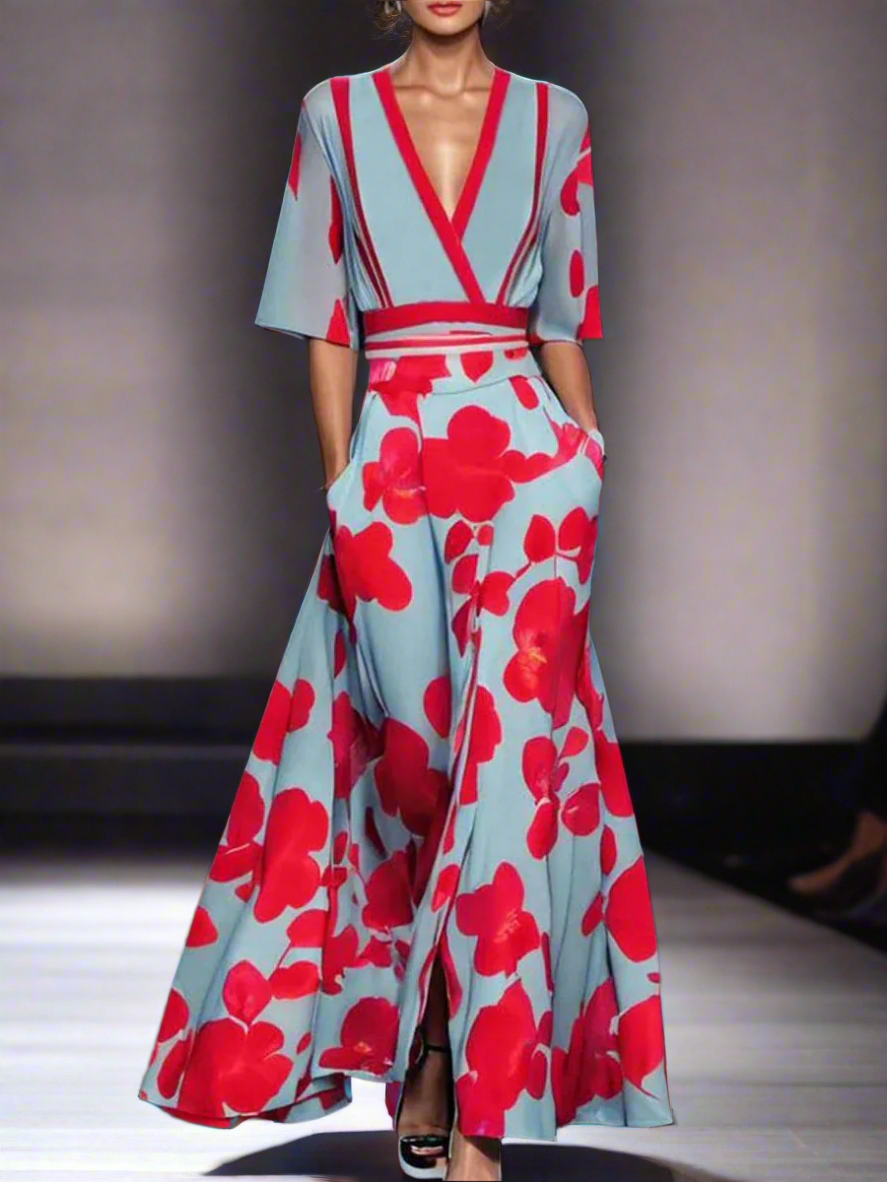 Damen elegantes langes Kleid mit Taschen | Maxi