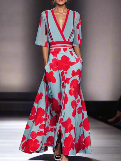 Damen elegantes langes Kleid mit Taschen | Maxi