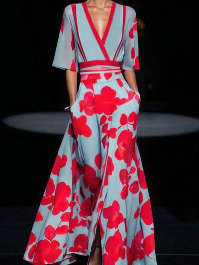 Damen elegantes langes Kleid mit Taschen | Maxi