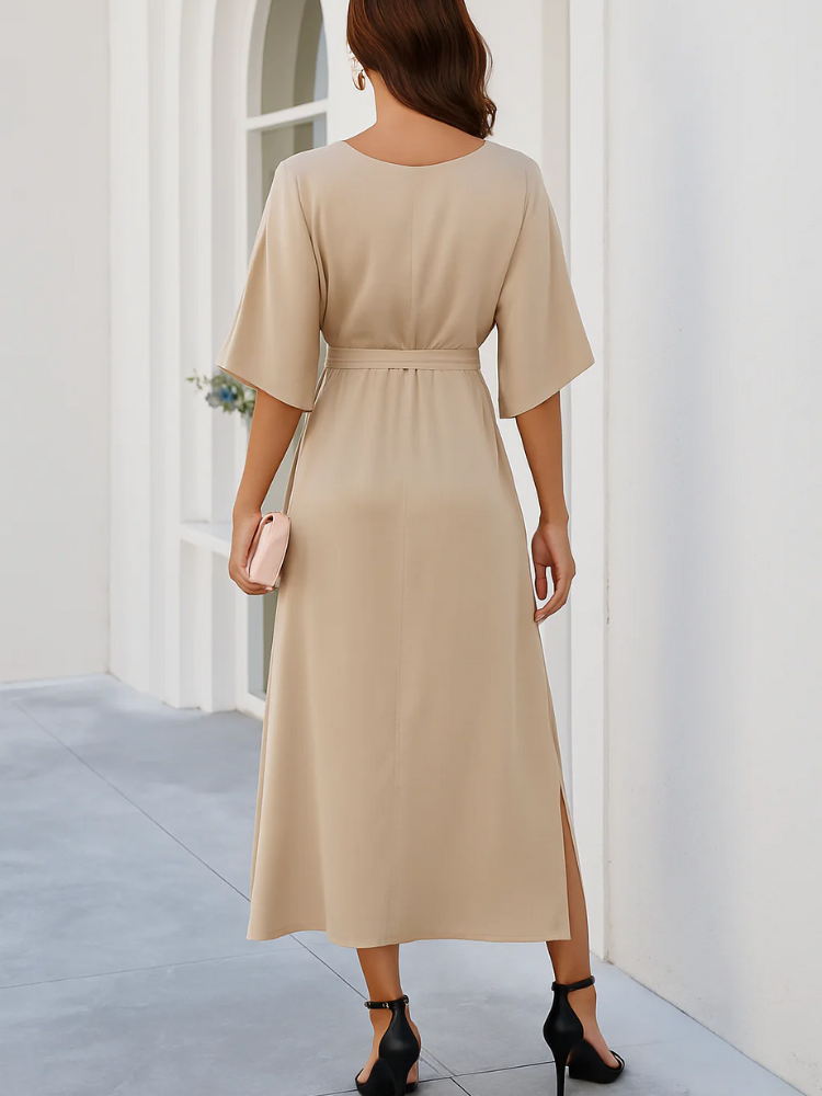 Damen elegantes Sommerkleid mit V-Ausschnitt | Midi