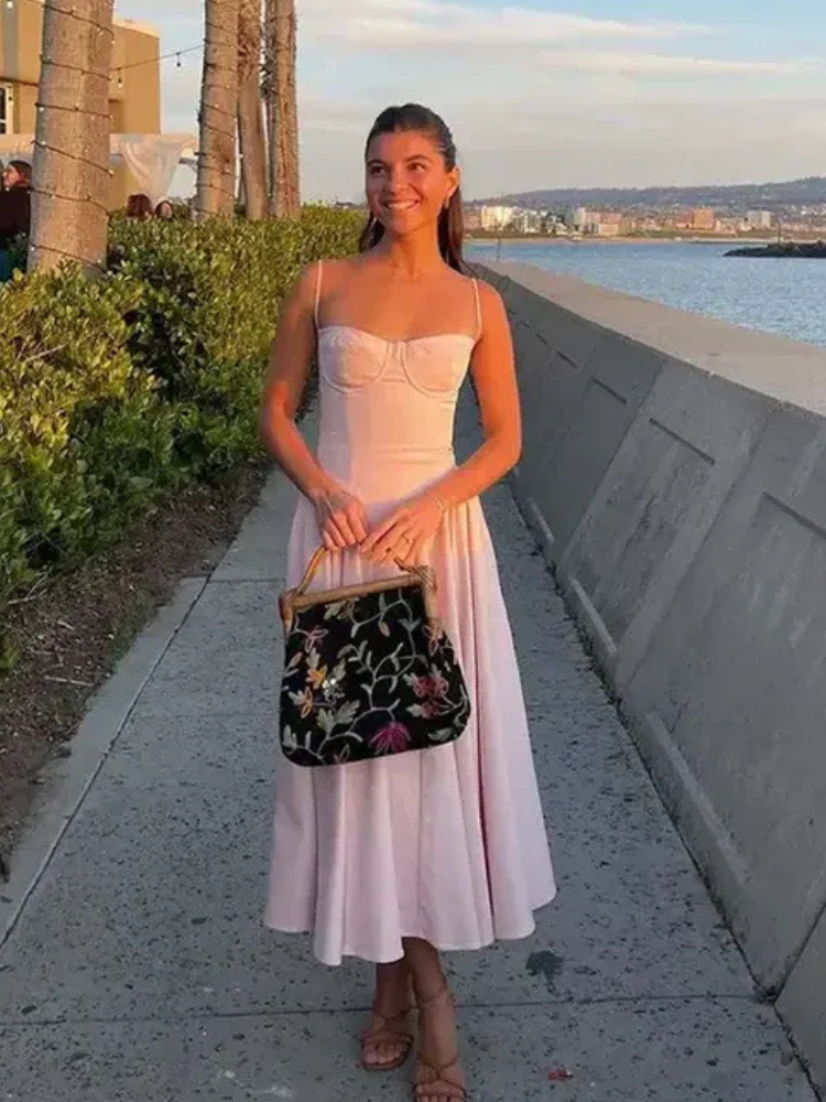 Damen elegantes Taillenformendes Sommerkleid | Midi