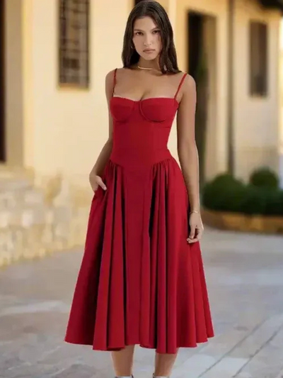 Damen elegantes Taillenformendes Sommerkleid | Midi