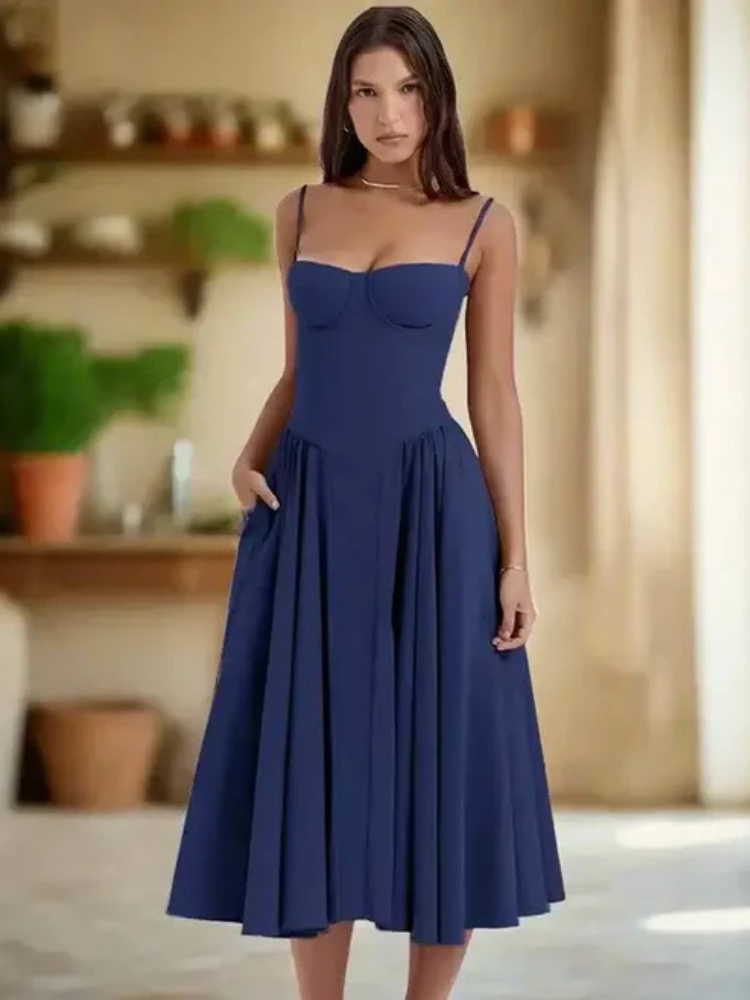 Damen elegantes Taillenformendes Sommerkleid | Midi