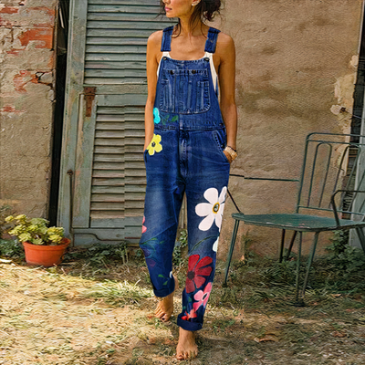 Damen-Jumpsuit aus geblümtem Denim | Sommer