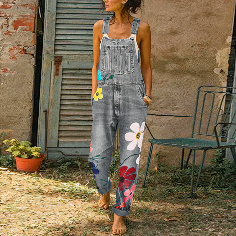 Damen-Jumpsuit aus geblümtem Denim | Sommer