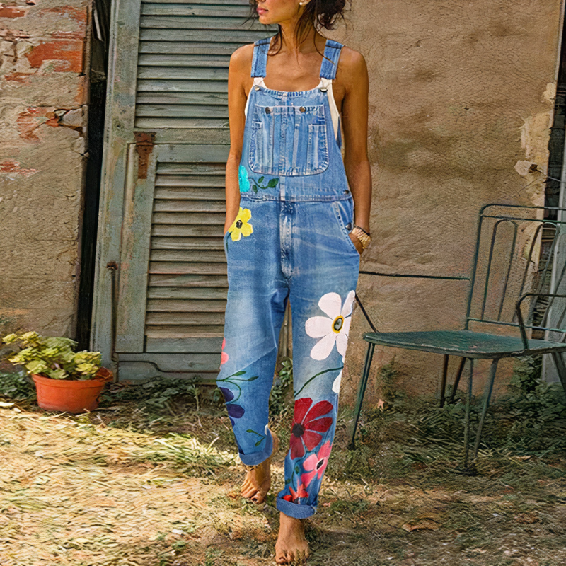 Damen-Jumpsuit aus geblümtem Denim | Sommer