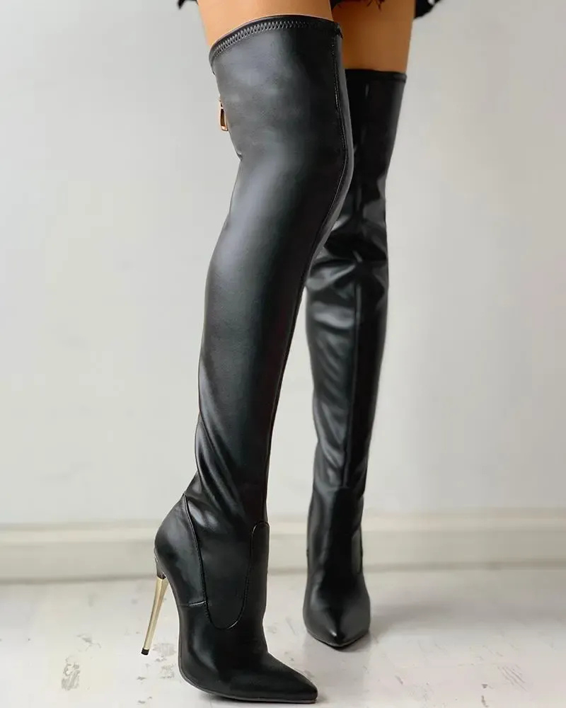 Damen klassische schwarze Overknee-Stiefel | Hohe