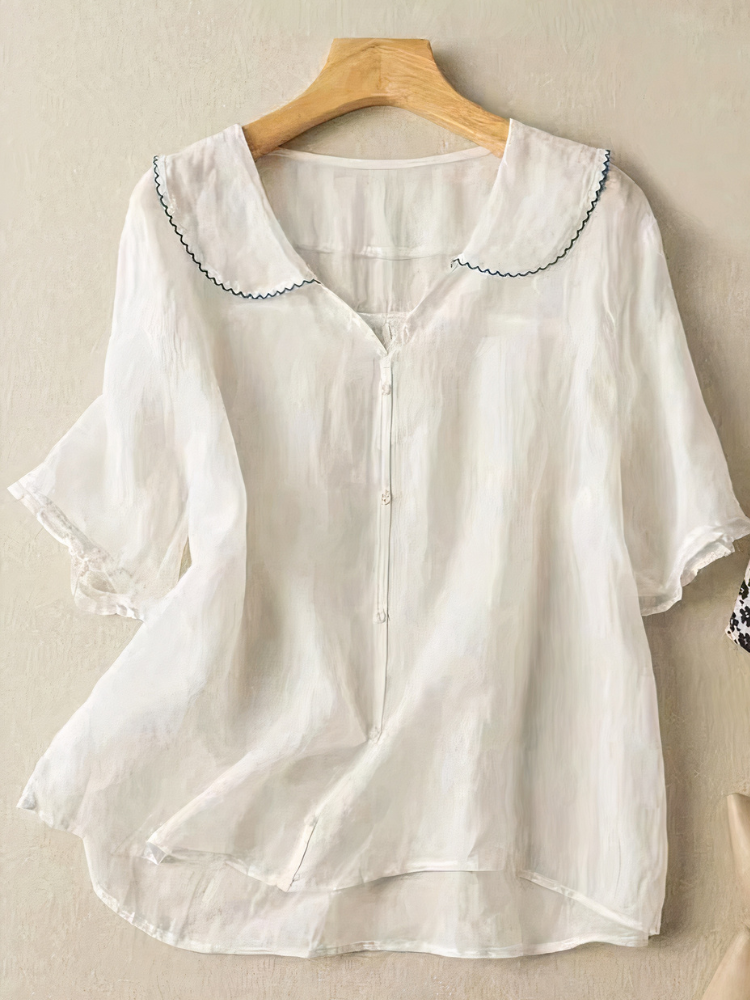 Damen klassische Vintage-Bluse | Kurzarm
