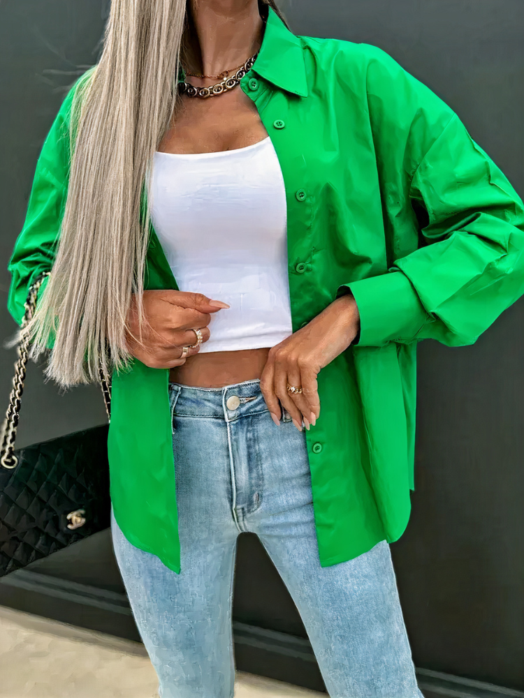 Damen lässige Bluse mit Knopfleiste | Langarm