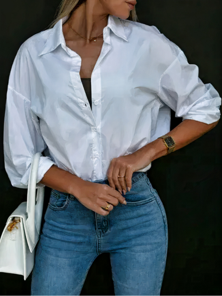 Damen lässige Bluse mit Knopfleiste | Langarm