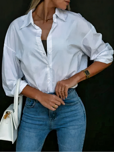 Damen lässige Bluse mit Knopfleiste | Langarm