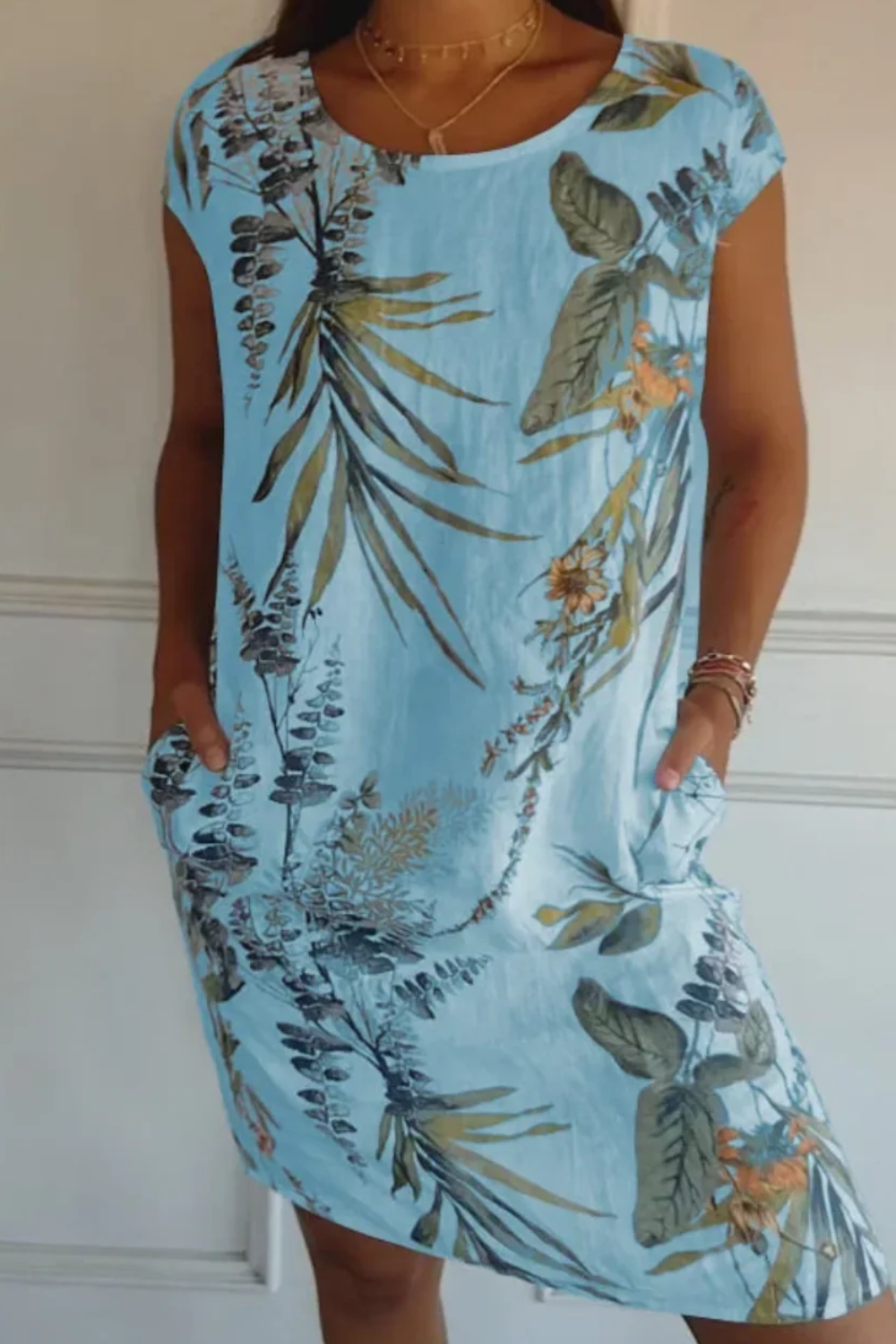 Damen lässiges geblümtes Kleid mit Taschen | Mini