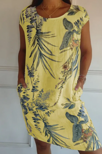 Damen lässiges geblümtes Kleid mit Taschen | Mini