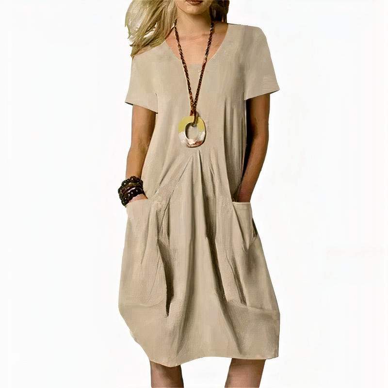 Damen lässiges Kleid mit Taschen | Midi