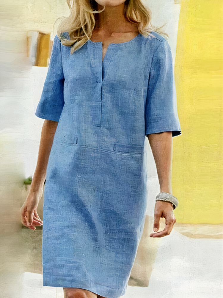 Damen lässiges kurzärmliges Kleid | Midi