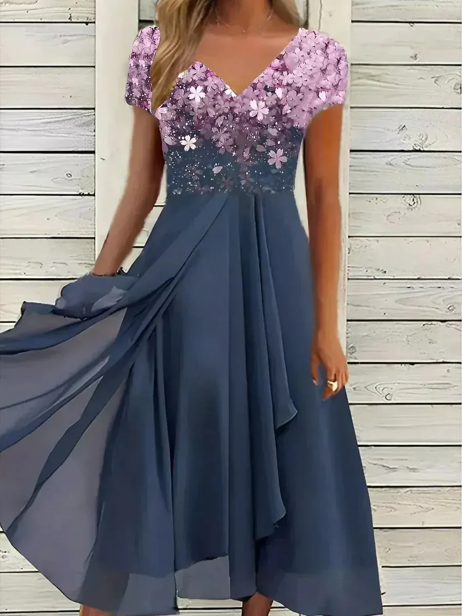 Damen lässiges Vintage-Blumenkleid | Midi