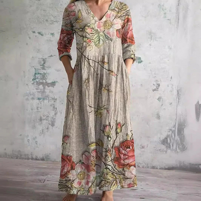 Langärmeliges florales Sommerkleid für Damen | Maxi