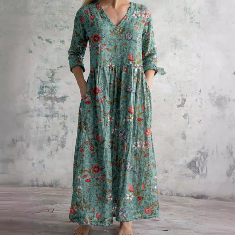 Langärmeliges florales Sommerkleid für Damen | Maxi