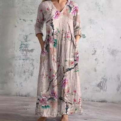 Langärmeliges florales Sommerkleid für Damen | Maxi