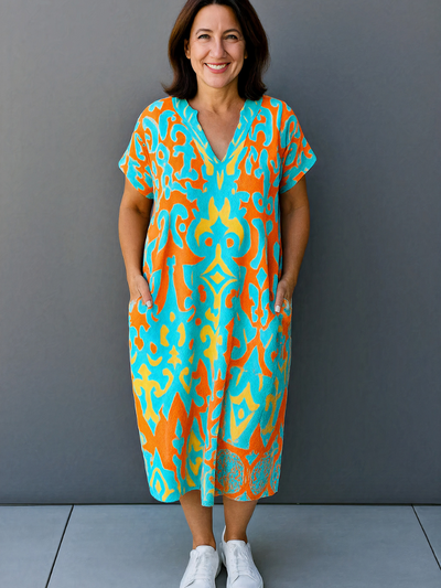 Damen lebendiges luftiges Sommerkleid | Midi