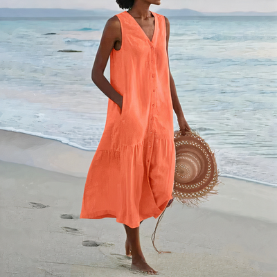 Damen luftiges ärmelloses Strandkleid | Midi