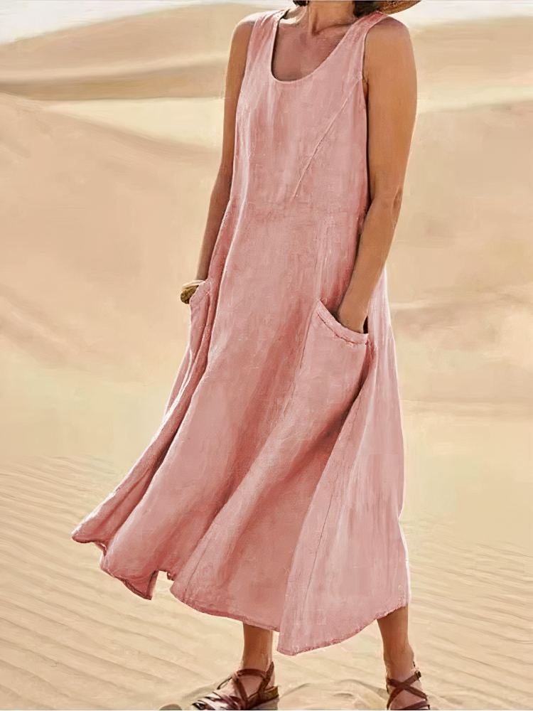 Damen luftiges Sommerkleid mit Taschen | Midi