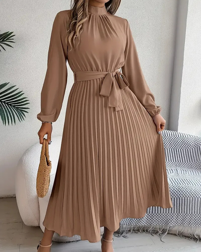 Damen plissiertes Kleid mit langen Ärmeln | Midi